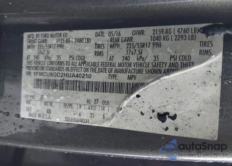 2017 Ford Escape Se from USA, damaged, VIN 1FMCU9GD2HUA40210